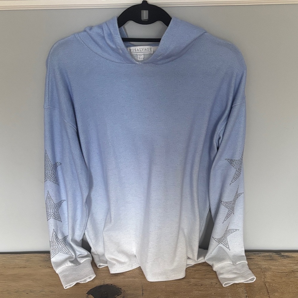 PJ Salvage Blue to White Ombre Hoodie with Star Details